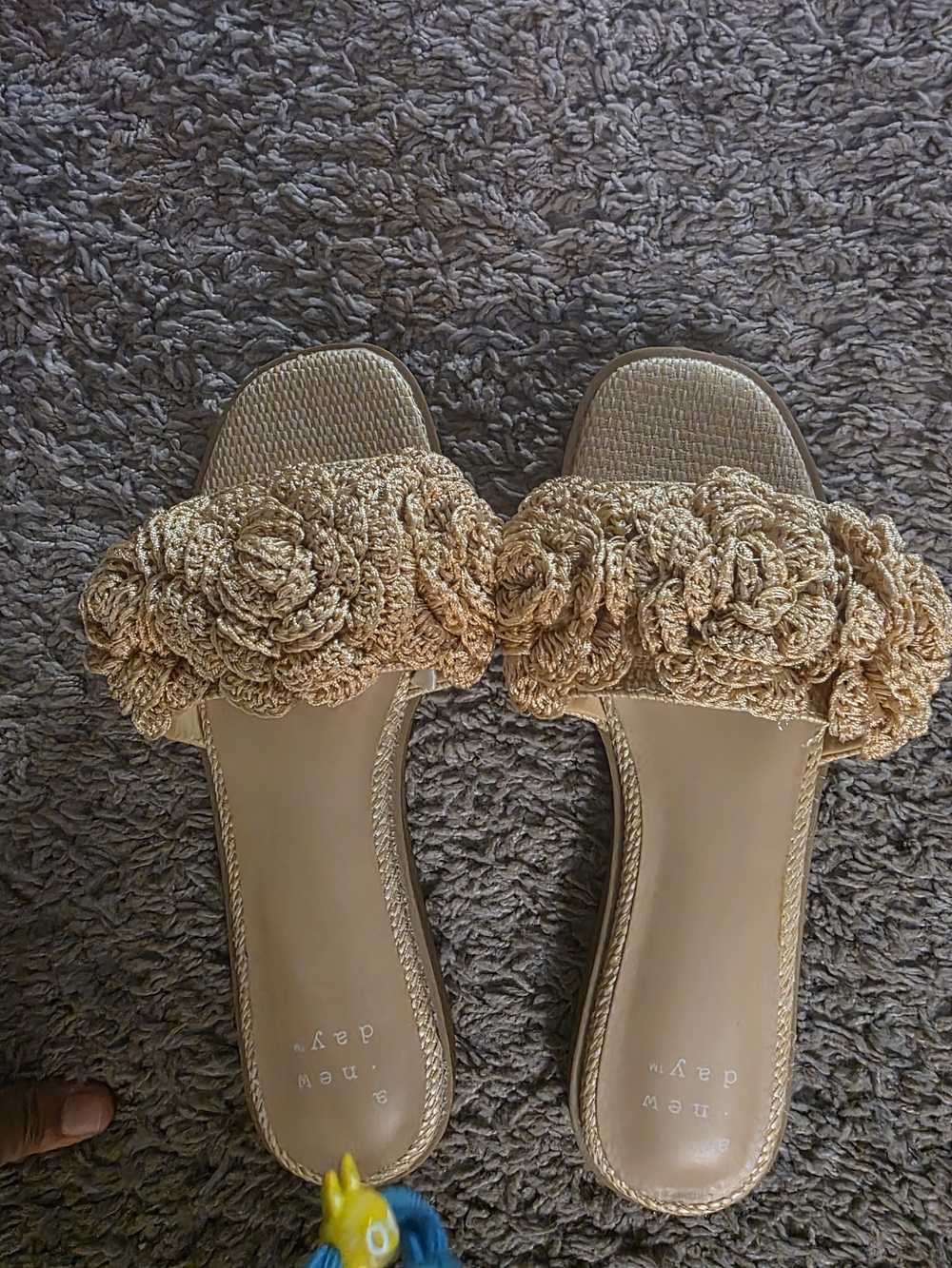 a new day Beige Crochet Floral Slide Sandals